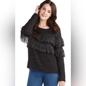 Beckham Fringe Sweater in Black Large